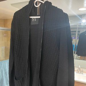 Yohji Yamamoto Black Long Full-Zip Hooded Wool Sweater